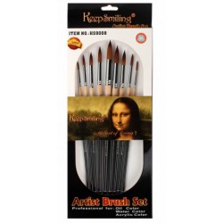 SET 9 PCS Round Brush Mona Lisa Long Stick 