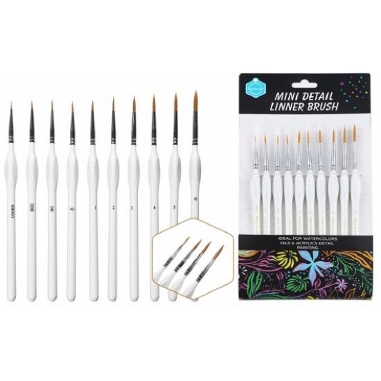 10-piece fine brush set for touch-ups and fine details, white triple wand