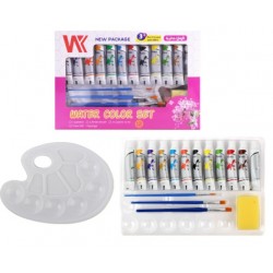 طقم الوان مائية 12 لون 12 ملي + 3 فرش وبلت و اسفنجة سمايل