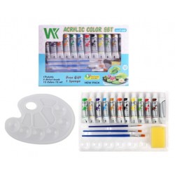 طقم الوان اكريليك 12 لون 12 ملي + 3 فرش وبلت و اسفنجة سمايل طقم الوان اكريليك 12 لون 12 ملي + 3 فرش وبلت و اسفنجة سمايل